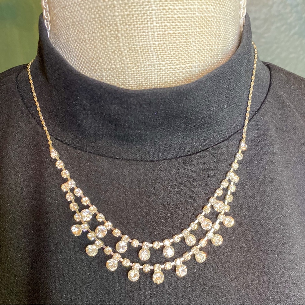 Vintage 1990’s Claire’s Clear Rhinestone Costume Jewelry Necklace - Picture 3 of 4
